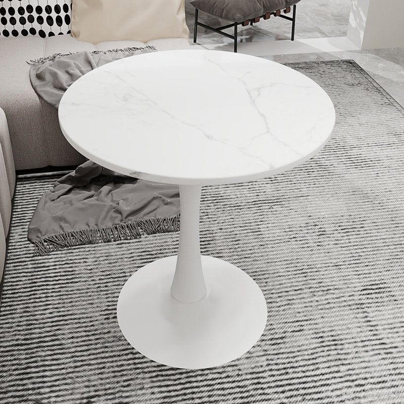 Table d'appoint ronde avec piédestal conique, Blanc, Blanc
