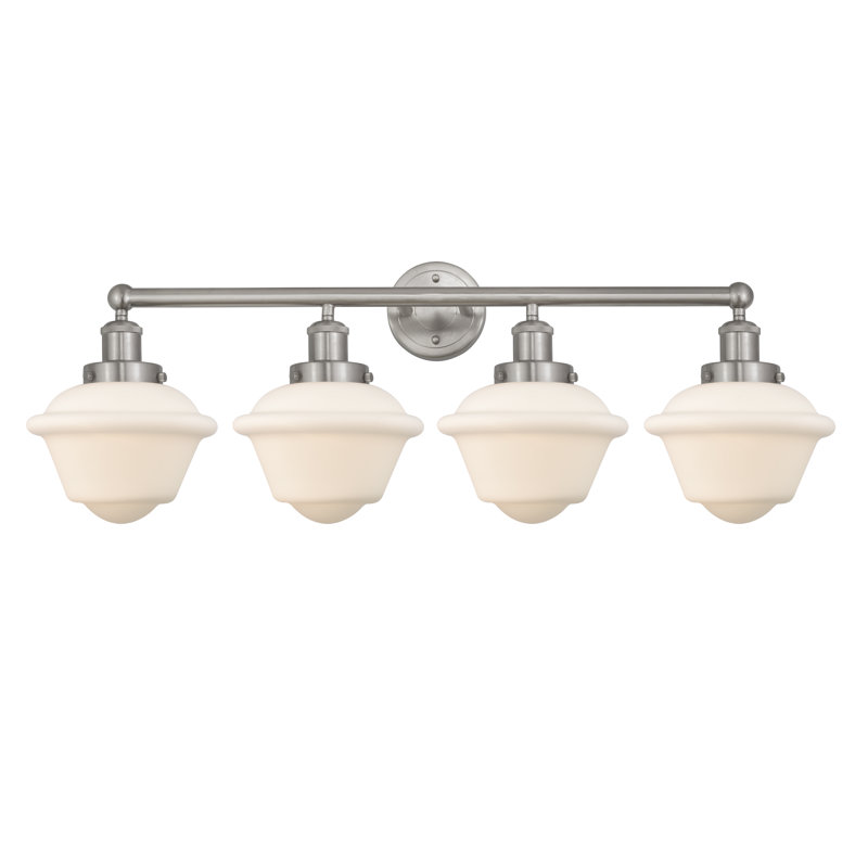 Éclairage pour meuble-lavabo à 4 lumières à intensité variable Grourke, Blanc mat, Nickel satiné brossé