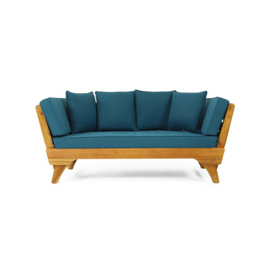Expandable Daybed With Cushions,Outdoor Couch Acacia Wood Patio Couch With Adjustable Armrests,Outdoor Convertible Sofa With Removable Cushions&Pillows For Patio, Porch, Poolside
