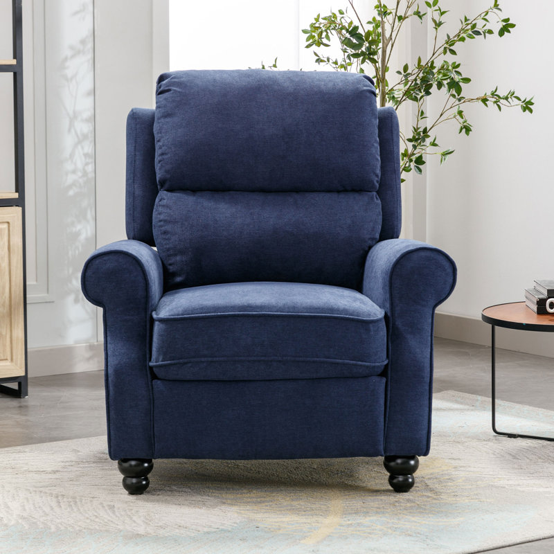 35.4" Classic Fabric Upholstered Push Back Recliner With Wooden Legs (Set Of 3 ), Blue
