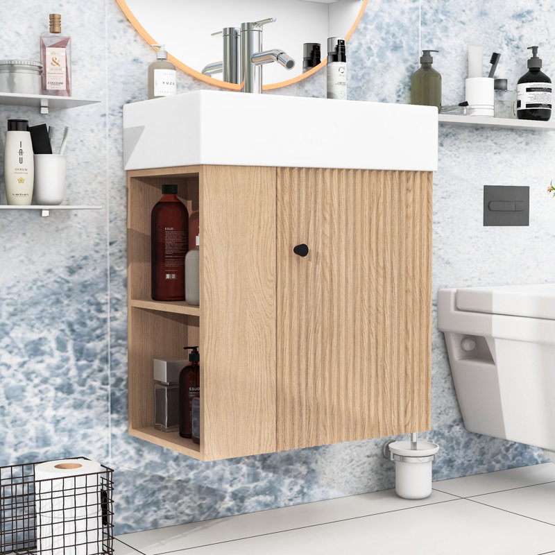 Meuble-lavabo de salle de bain avec lavabo en céramique et rangement à gauche