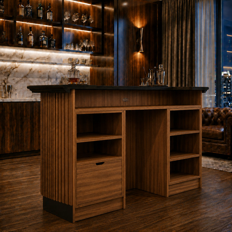 Prohibition Series 84" Cocktail Bar By RAM Game Room, Tan/Black