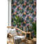 Papier peint tropical avec feuilles de fruits et feuilles décoratives-439393493