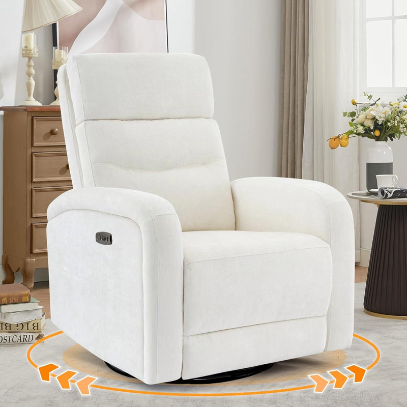 33"W Chenille Modern Power  Nursery Swivel Rocker Glider Recliner with USB & Type-C Charge, Wider Armrest and Double Pockets