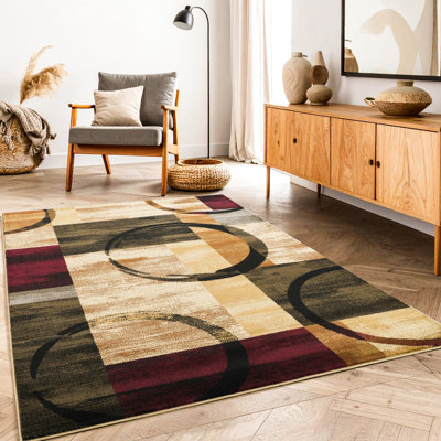 Tapis en polypropylène de 5 pi 3 po X 7 dimensions, motif géométrique abstrait multicolore de couleur, matériau