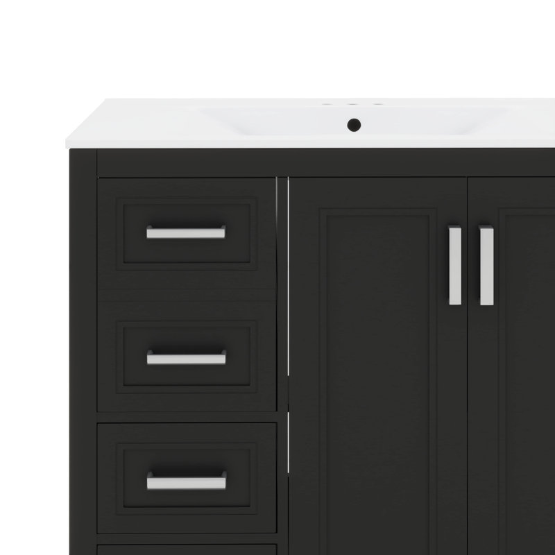 Meuble-lavabo de 36 po de style moderne avec lavabo en céramique, porte à fermeture douce, tablette réglable et 3 tiroirs