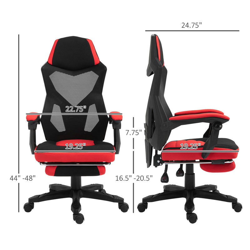 Vinsetto Ergonomic Home Office Chair High Back Armchair Computer Desk Recliner With Footrest, Mesh Back, Lumbar Support And Wheels, Red