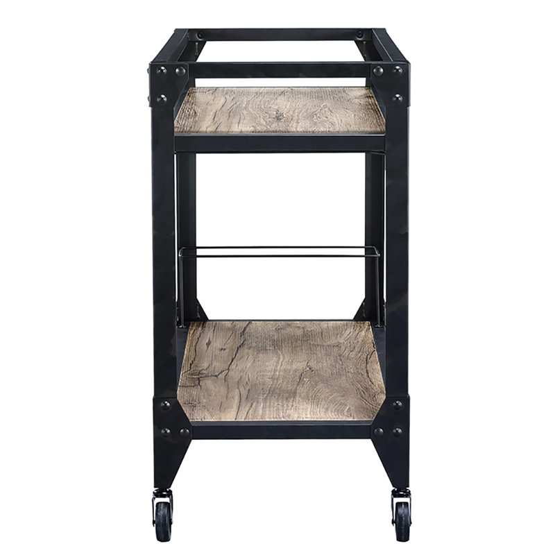 Rustic And Efficient 2-Shelf Serving Cart With Stemware Rack Mobility Function Rectangular Industrial Functional Shelves Wine Storage Facility