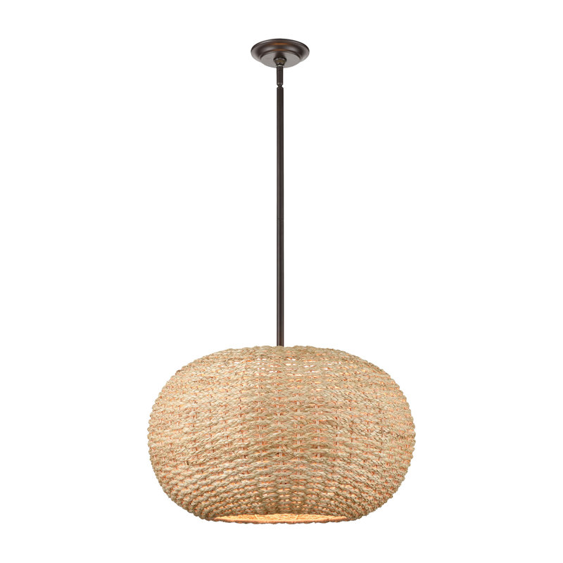 Luminaire suspendu 3 lumières Millennium Lighting Bemo en bronze huilé avec abat-jour en rotin naturel