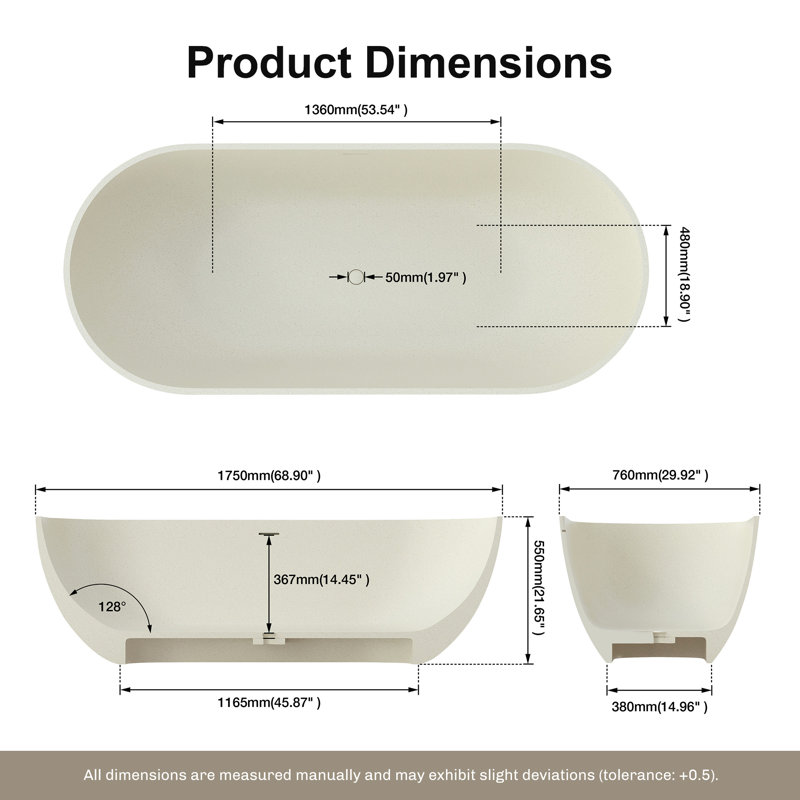 69" Freestanding Soaking Bathtub Solid Surface Stone Resin Soaking Tubs