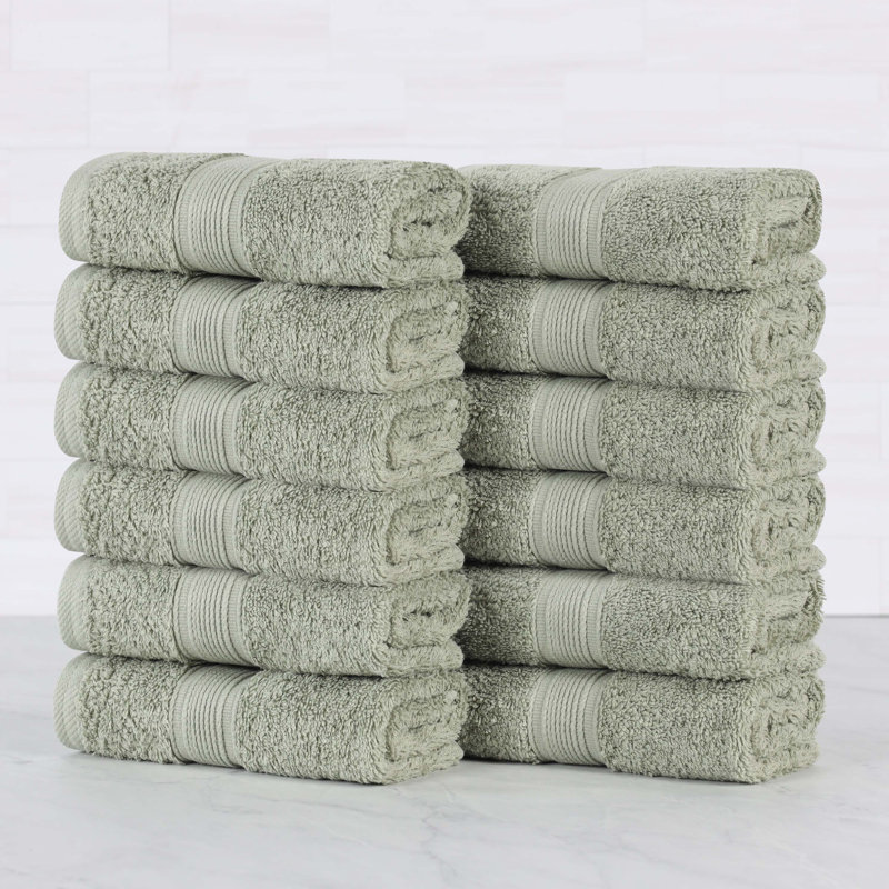 Ensemble de serviettes en coton biologique Lyndon, Ensemble de 12 débarbouillettes, Sauge