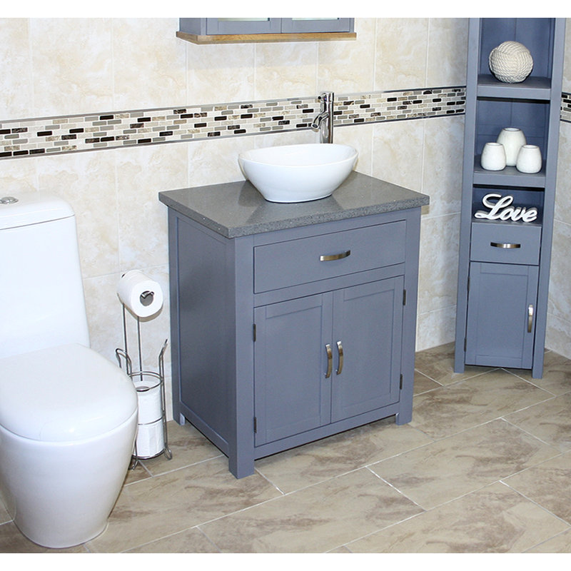 Robichaud 751mm Single Bathroom Vanity with Vessel Ceramic Basin, Grey Quartz, Grey