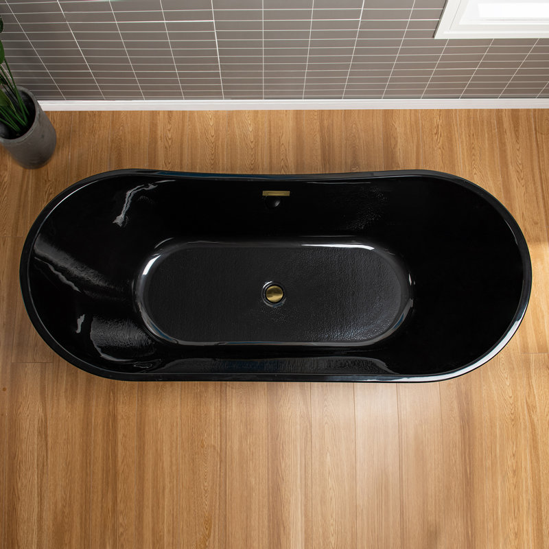 71" x 32" Freestanding Soaking Acrylic Bathtub, Brushed Gold, Glossy Black