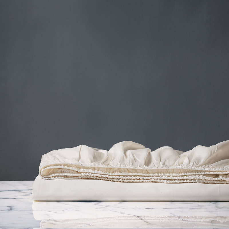 Izaro Egyptian Cotton Sateen Fitted Sheet, Cal. King Fitted Sheet, Ivory