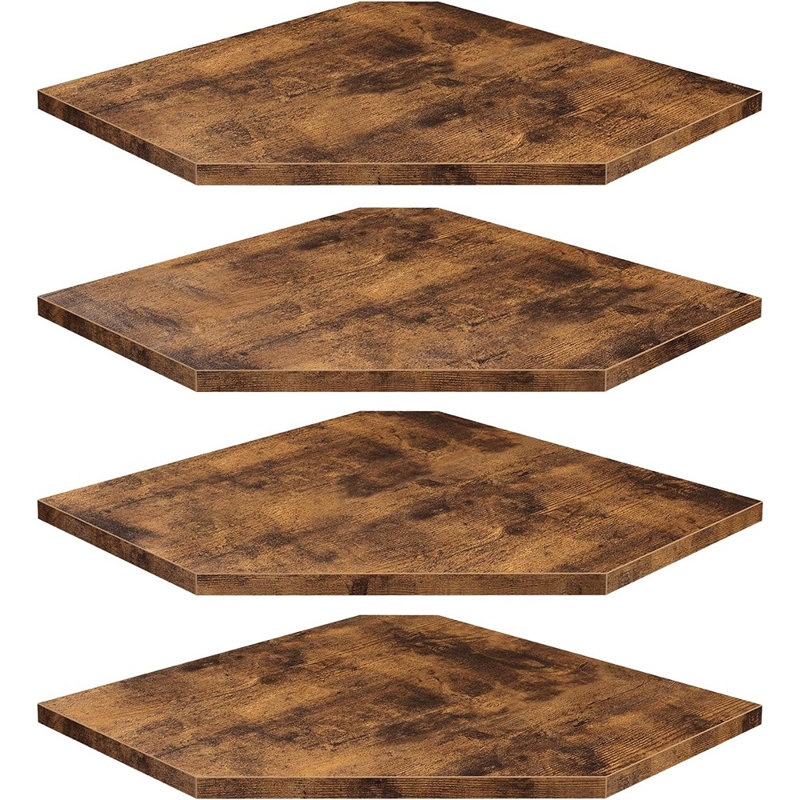 Corner Shelf Wall Mount, Set Of 4 Floating Corner Shelves With Cord Hole For Cable Box, Wood Corner Hanging Shelves For Bathroom Bedroom Kitchen, Rustic Brown