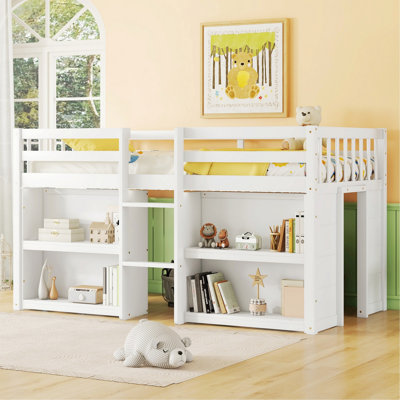 Modern Bed Frame For Bedroom, Guest Room, Loft Bed With Two-Tier Shelves And LED Light For Bedroom, Bedroom Bed Frame For Home