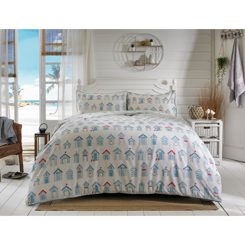 White/Blue/Red 144 TC Reversible Modern & Contemporary 2 Piece Duvet Cover Set, Super King - 2 Standard Pillowcases