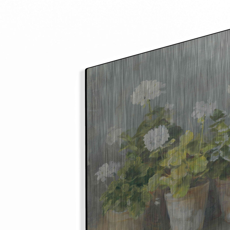 «Lark Manor ™« White Geraniums Crop »par Danhui Nai, art mural en métal, H 12 po x l 16 po