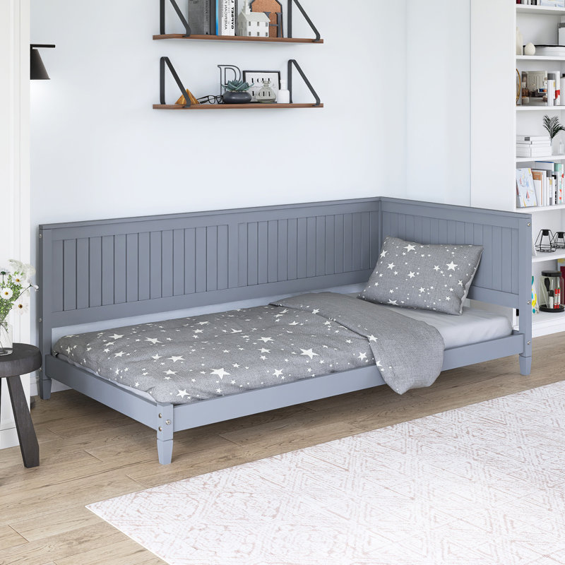 Lit plateforme en bois avec accoudoirs, Gris, Lit simple