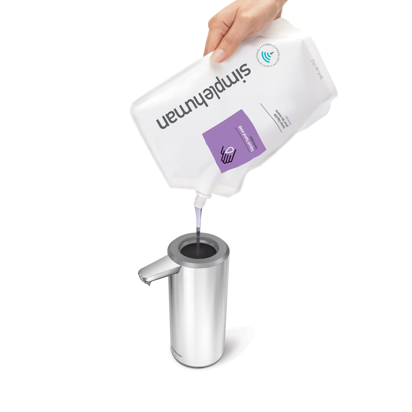 simplehuman 9 oz. Touch-Free Rechargeable Sensor Liquid Soap Pump Dispenser, Stainless Steel