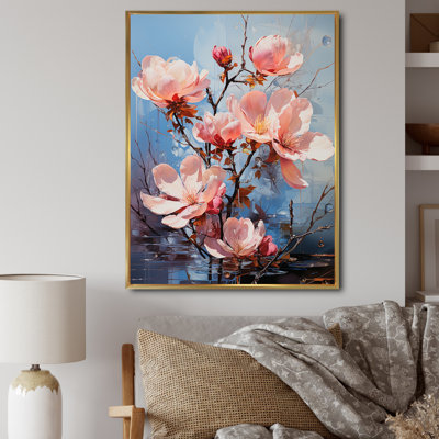 Acrylique multicolore I - impression rose et blanc Magnolias