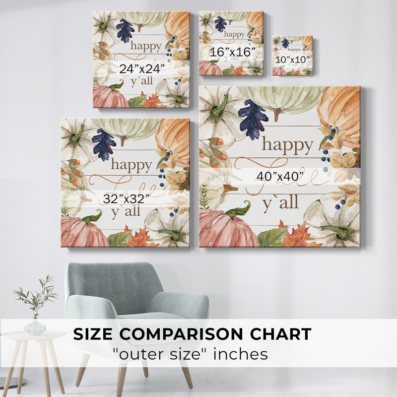 «Happy Fall Y'All» sur toile, H 40 po x l 40 po x P 1,5 po