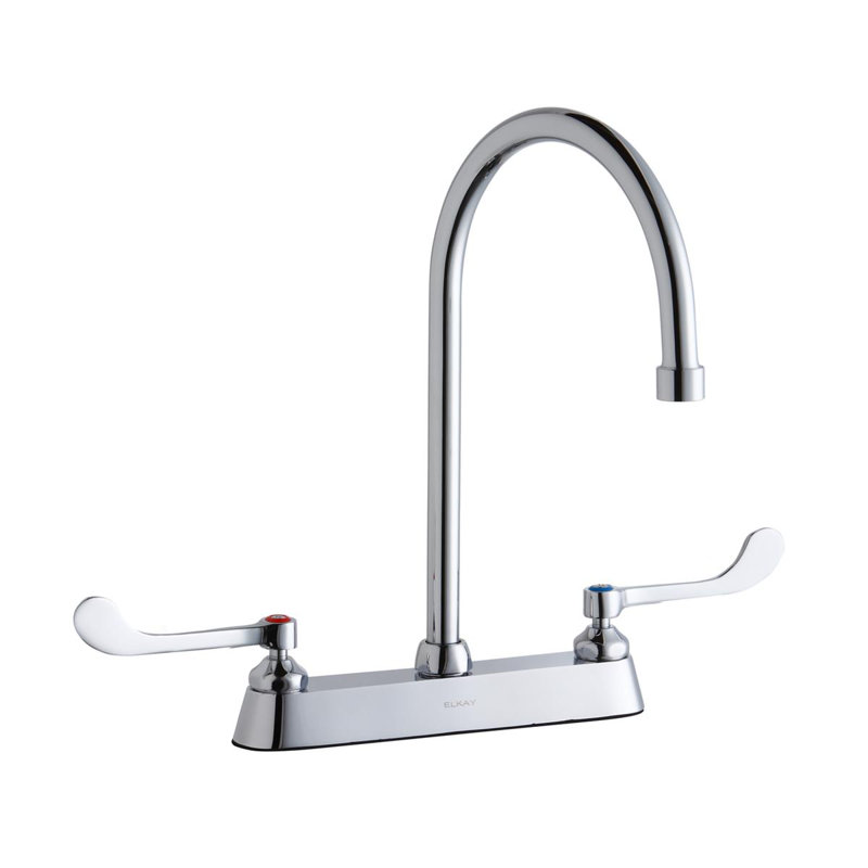 Ensemble de centre 8 po avec robinet de terrasse exposé et bec de col-de-cygne de 8 po avec poignées de poignet de 6 po chromées