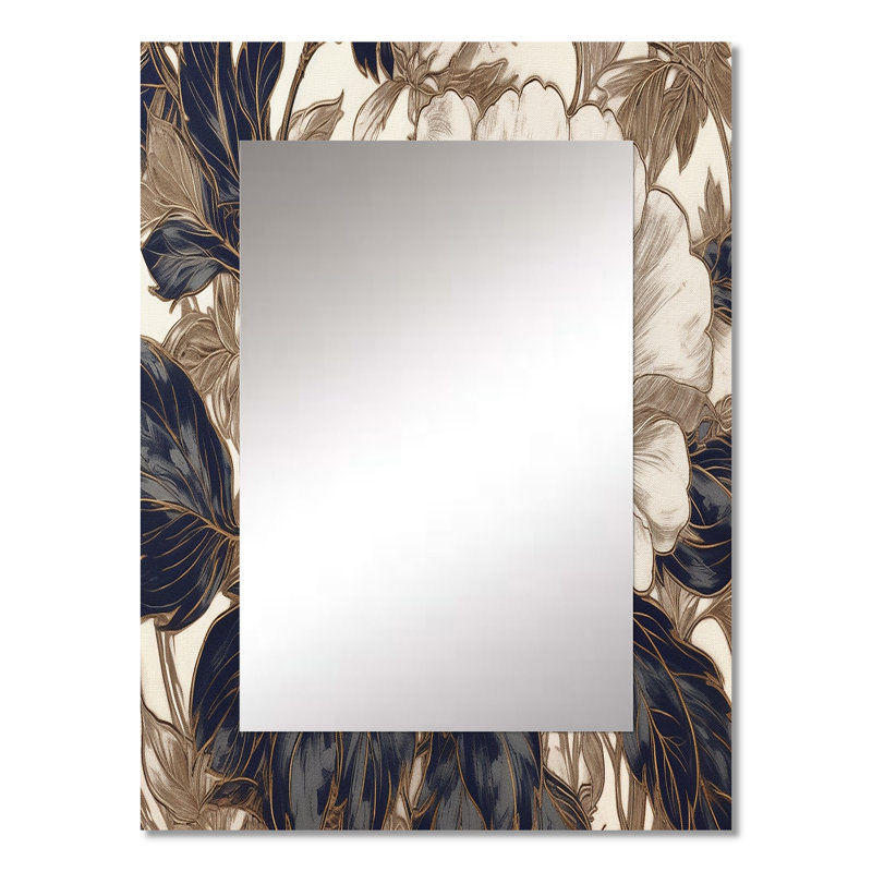 Gold Blue Carnation Flower IV - Carnations Wall Mirror, Traditional Decorative Mirror, Printed Metal Art, 32" x 24"