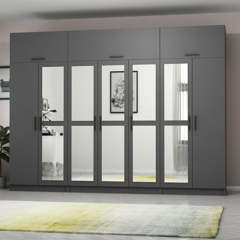 Elina Manufactured Wood Wardrobe, 235cm H x 315cm W x 52cm D, Black