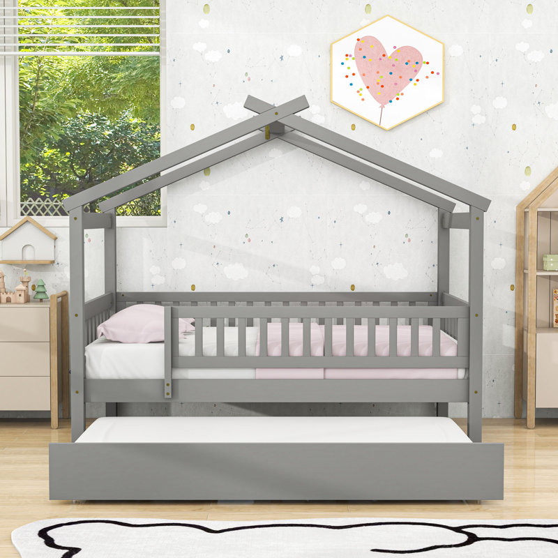 Twin Size Wooden Daybed With Twin Trundle, Gray