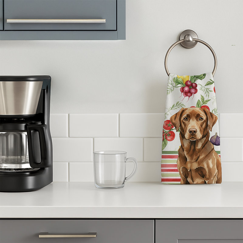 Chocolate Labrador Retriever Vegetables Kitchen Towel, Chocolate Labrador Retriever
