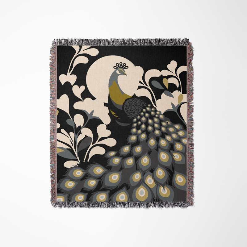 Jeté en mélange de coton Nivo Peacock, Noir, L 60 po x l 50 po