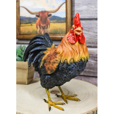 Rustic Western Proud Country Chicken Rooster In Stately Pose Figurine 8"Tall