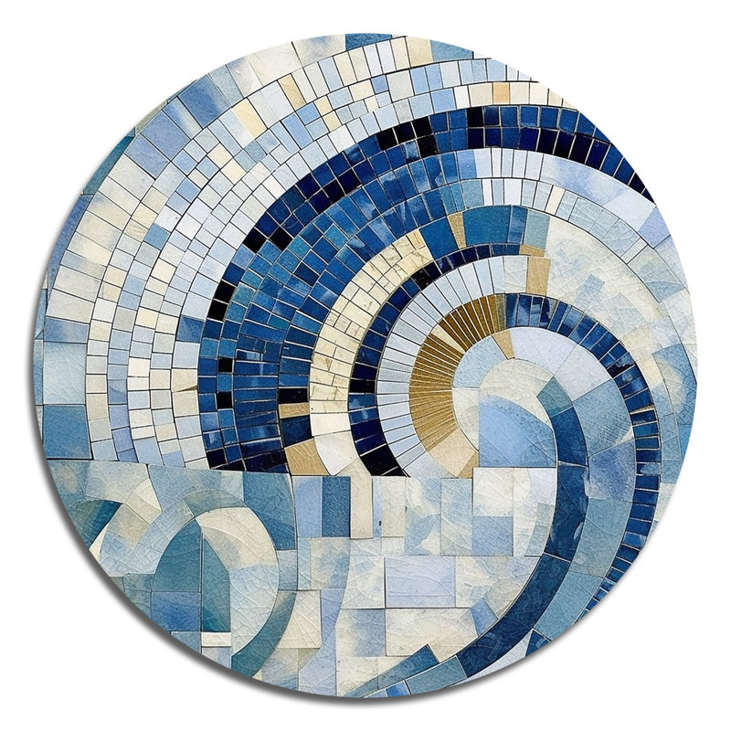 Or construisant des royaumes bleus IV - Art abstrait rond en métal, H 16 po x l 16 po