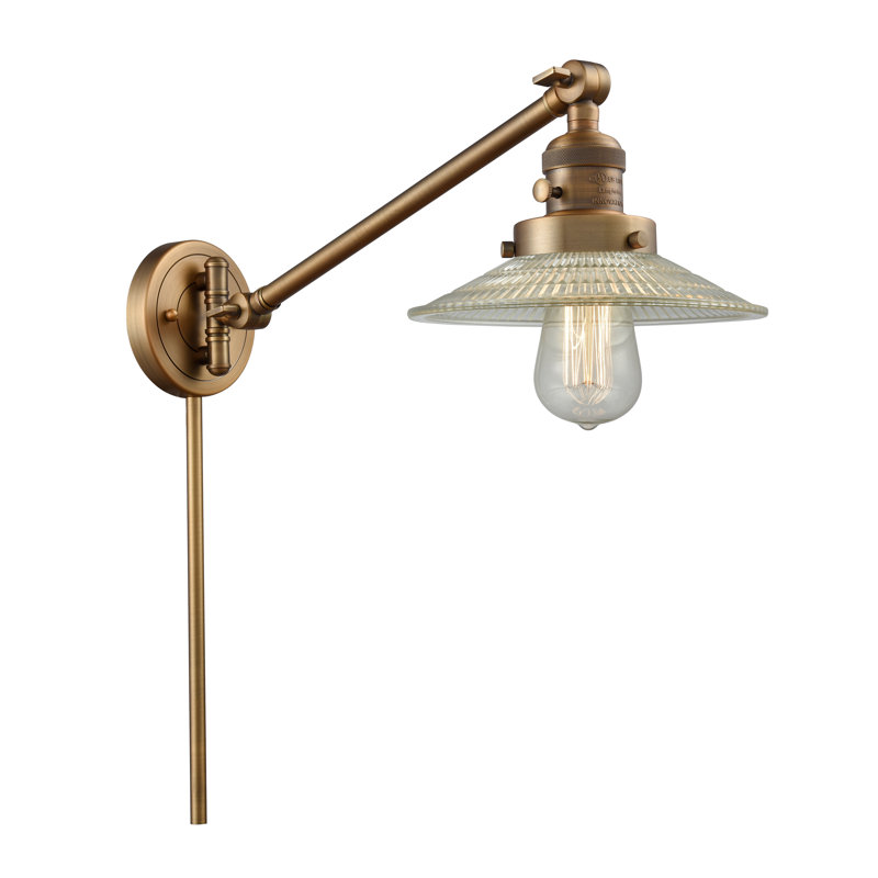 Bras articulé à 1 lumière à intensité variable Norah, Halophane transparent, Laiton brossé, Ampoule non incluse
