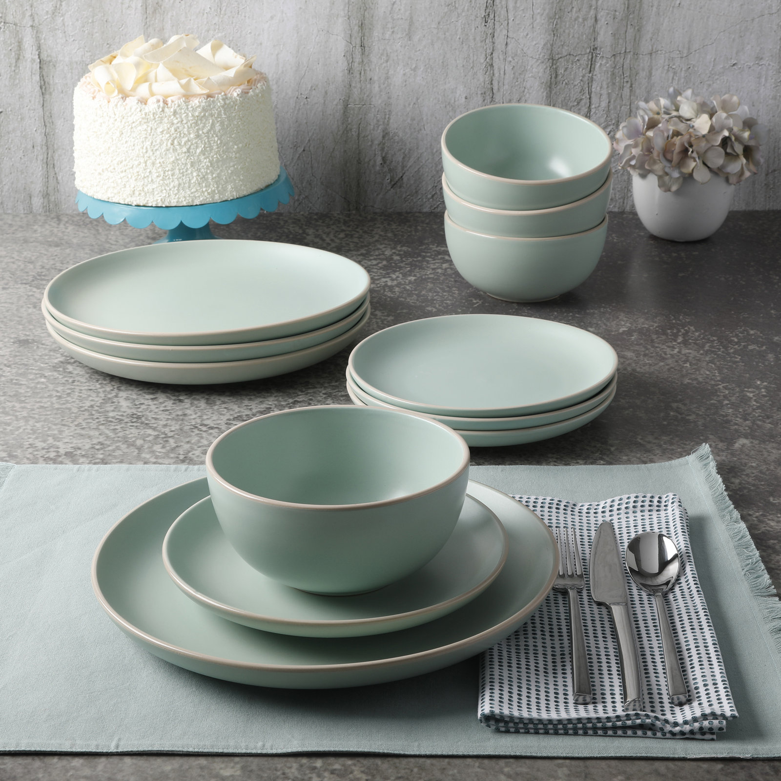 Rockaway Stoneware Dinnerware Set, Teal