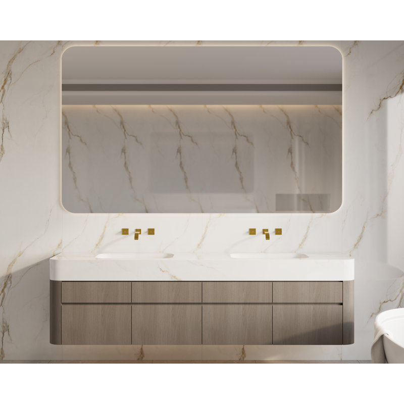 Rugen Gold Sink Faucet with Drain, 3-Hole 2-Handle Wall Mount Faucets for Bathroom Sink/ Vessel/ Bathtub, Ceramic Cartridge & Valve Included, Bathroom Fixtures