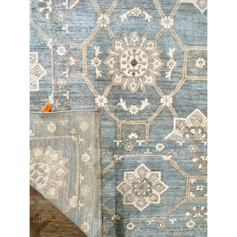 Proprietary Patterns Wool Geometric Area Rug in Crescent Blue, Rectangle 10' x 14'