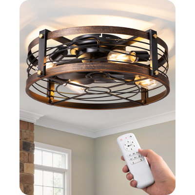 21 '' Farmhouse Caged Ceiling Fan With Light Kit And Remote Control