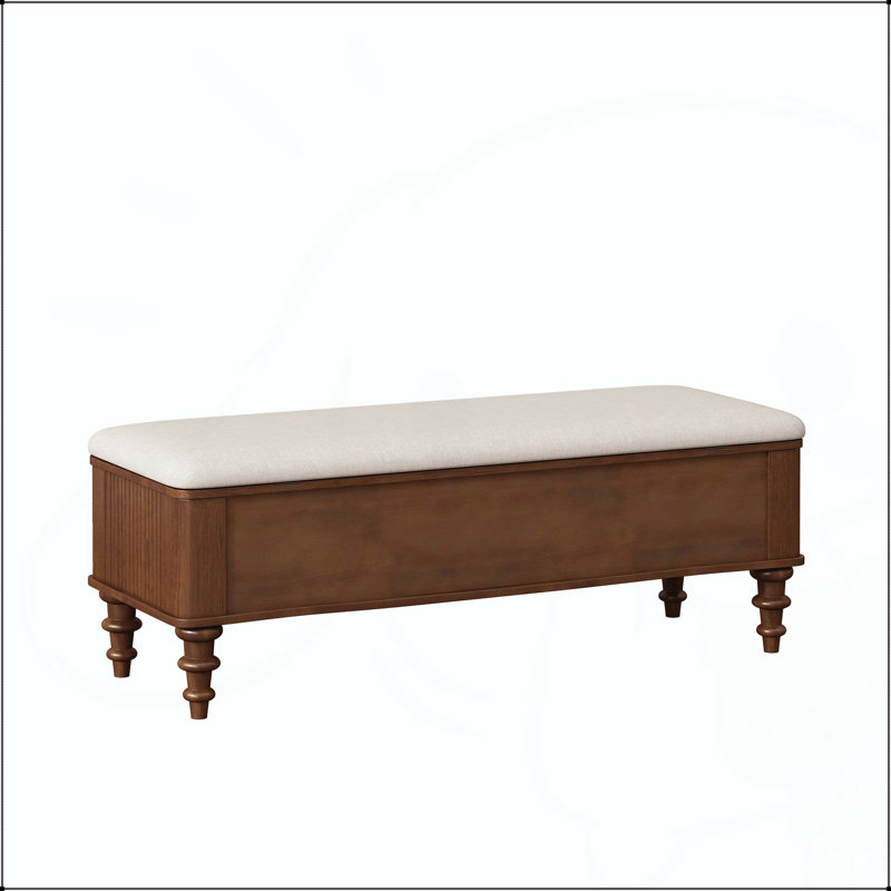Banc de rangement en bois d'hévéa 50,8 po avec siège en lin, Noyer