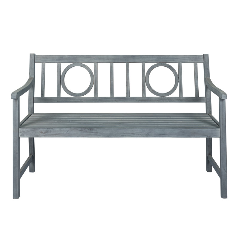 Banc d'extérieur en bois d'acacia à dossier arrondi de 51,2 po avec accoudoirs, assise de jardin et de finition grise Apollo (capacité de 600 lb)