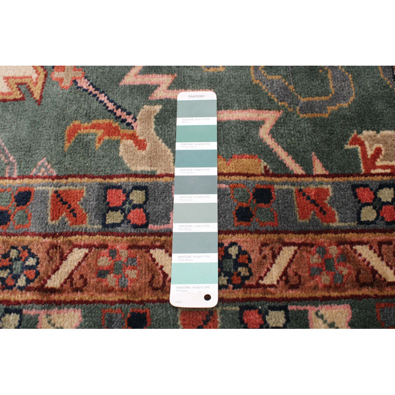 Tapis unique nouvel âge noué à la main 12 pi x 17 pi 8 po Marlana en bleu sarcelle / crème / cuivre foncé