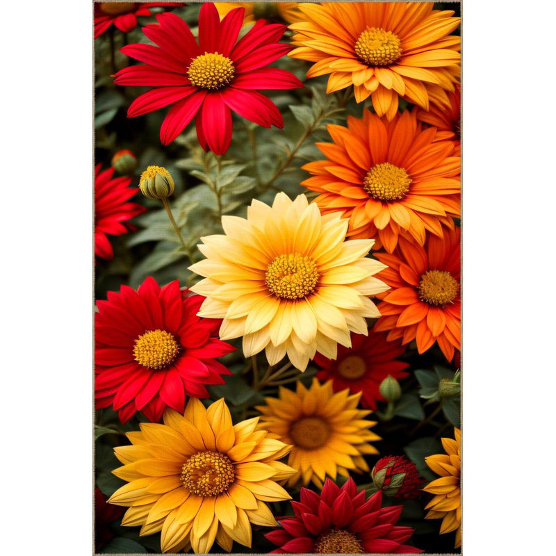 Tapis tissé à motif floral lavable, Sous-tapis rectangulaire 4 pi 7 po x 6 pi 7 po inc