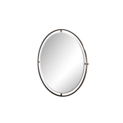 Round Metal Framed Wall Mounted Accent Mirror in Brushed Dark Brass