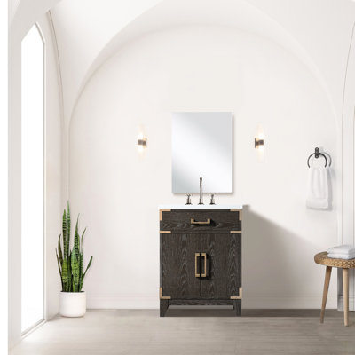 Meuble-lavabo en chêne noir 24 po x 18 po - comptoir en acrylique et miroir à fermeture en douceur, options de rangement abondantes offertes avec baignoire l 24 po x P 18 po