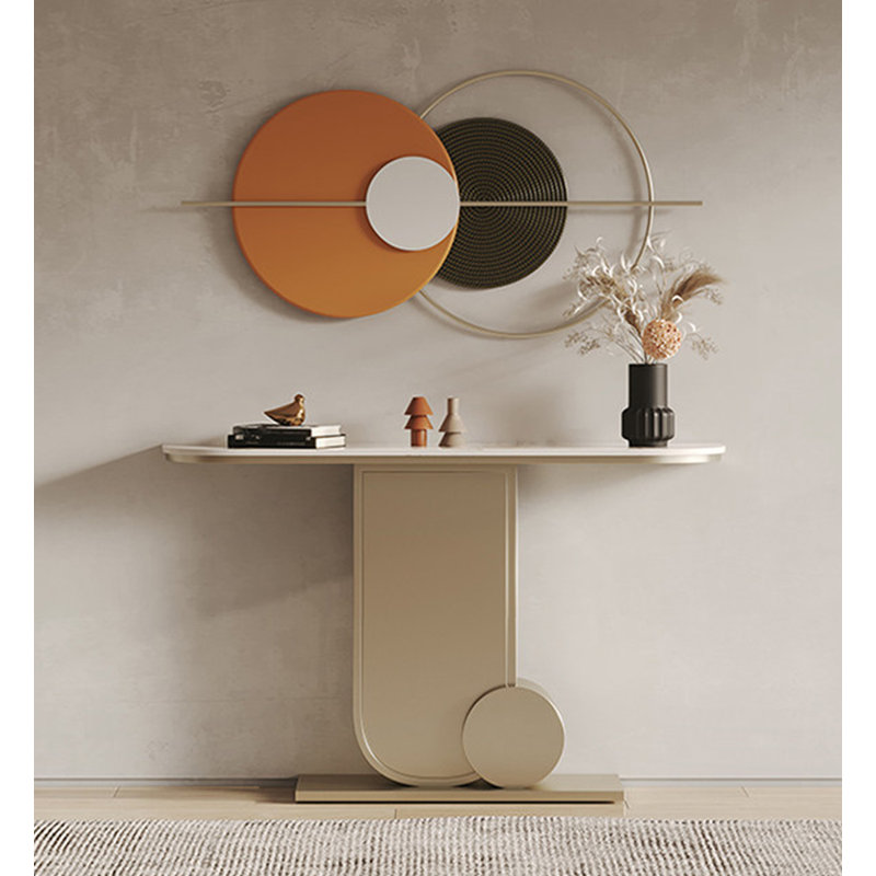 Console d'entrée moderne Art Deco, 33.46" H x 39.37" W x 11.81" D, White / Gold, Gold