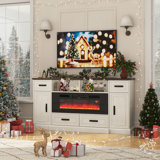 70" TV Stand For Tvs Up To 80" With 40" Fireplace, Sockets, USB Ports, LED Lights, And 4 Drawers