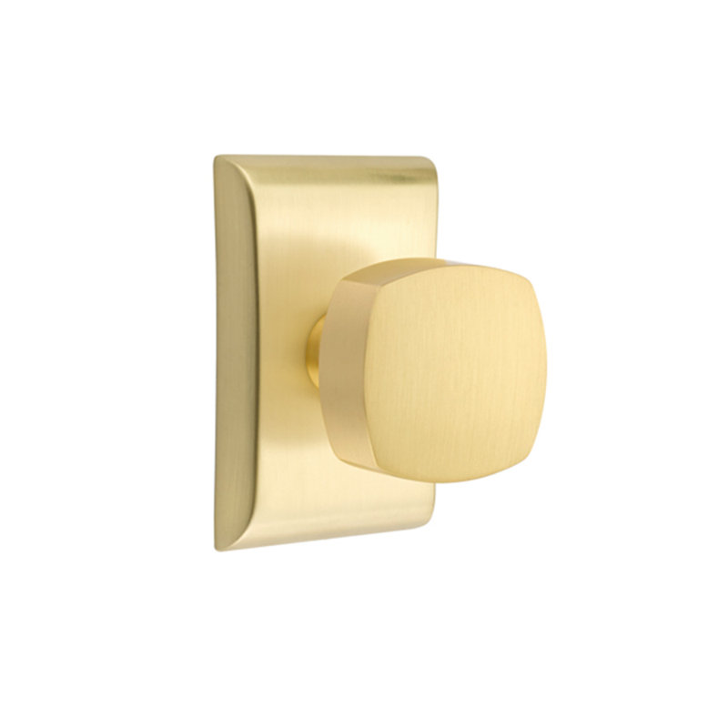 Passage Freestone Knob with Neos Rose, Satin Brass