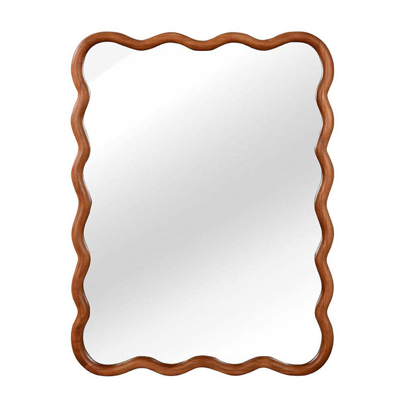 Miroir rectangulaire en bois massif ondulé, Brun jaune