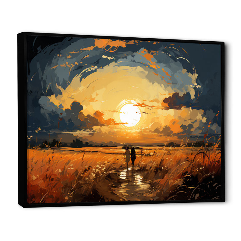 «Wheatfield Sunset Romance, H 12 po x l 20 po x P 1 po, Cadre flottant noir